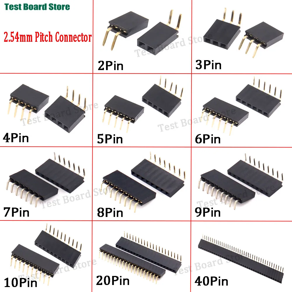 

10PCS Single Row 90 degree bent Female Header Socket Pitch 2.54mm 2P 3P 4P 5P 6P 7P 8P 9P 10P 20P 40Pin Connector