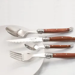Laguiole Cutlery Wood Handle Steak Knives Dinner Knife Stainless Steel Tableware Table Forks and Spoon set Kitchen 9