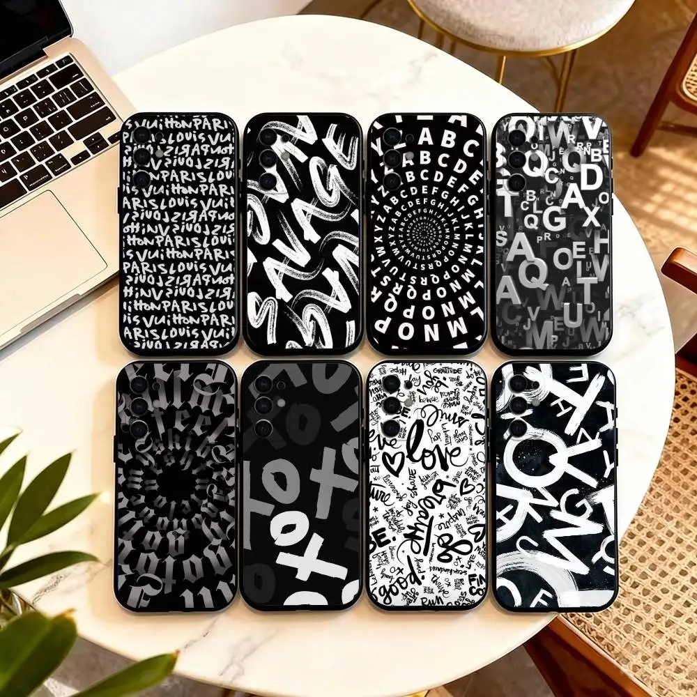 Simple Letter Patterns Folds Texture  Phone Case For Samsung S25,S24,S21,S22,S23,S30,Ultra,S20,Plus,Fe,Lite,Note,10,Black Cover