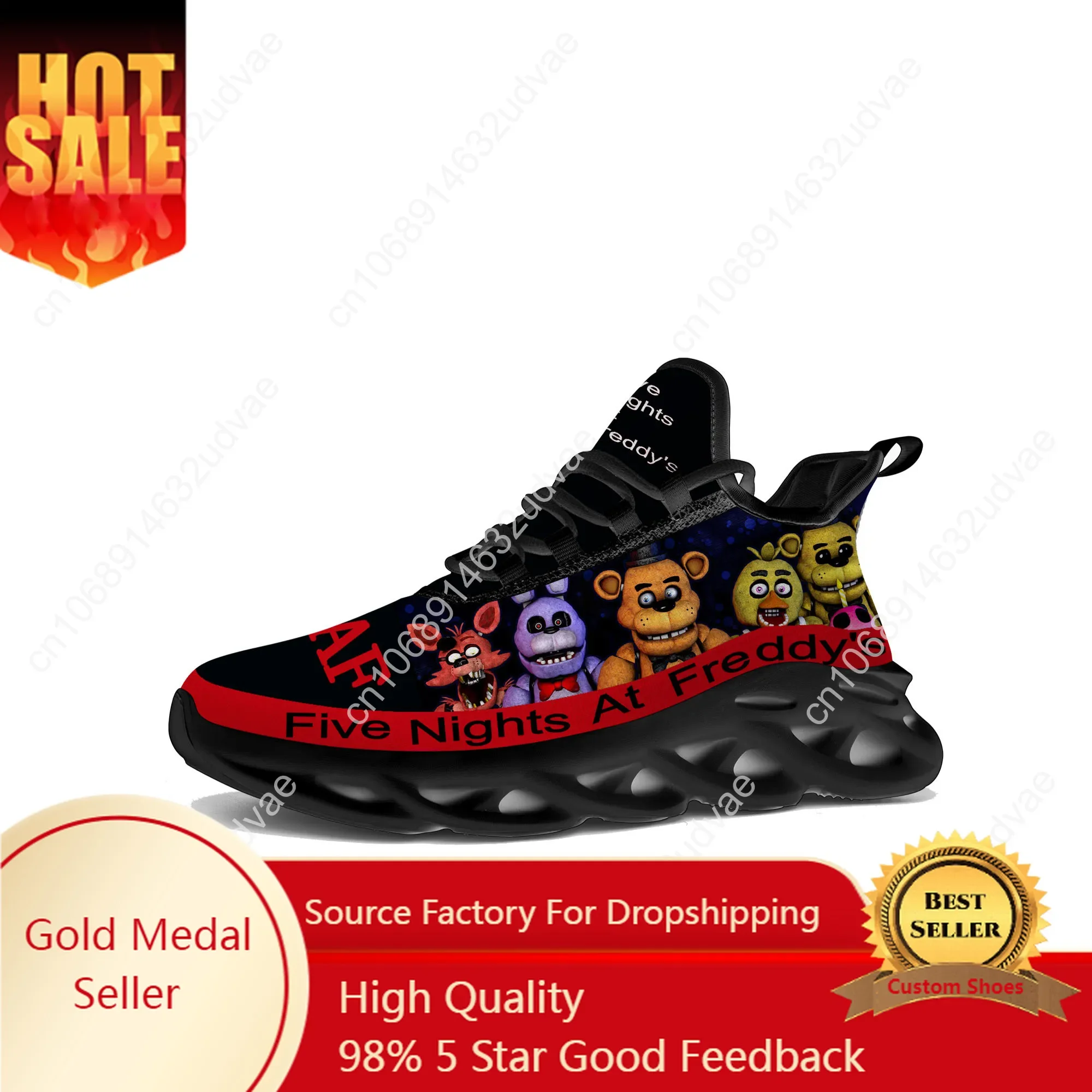 Fnaf Freddy Anime At Game Nights Cartoon Five Flats Sneakers Mens Womens Sports Running Shoes Sneaker Customized Made Shoe