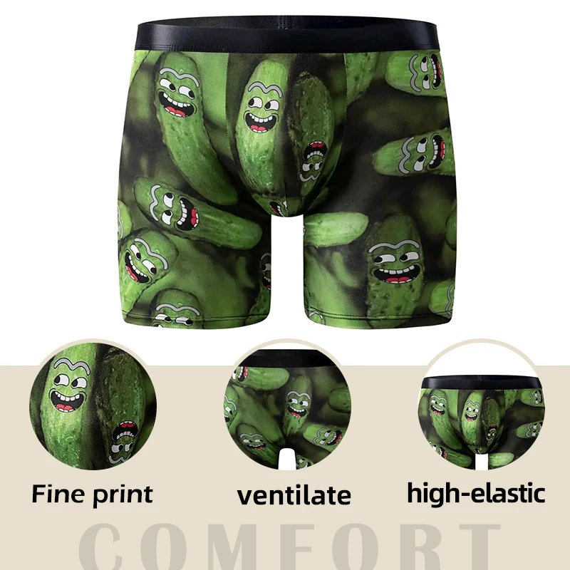 Men Sports Boxers Underwear Underpants Sport Green M L XL Cartoon Print Breathable Ventilate Fashion Fitness Casual