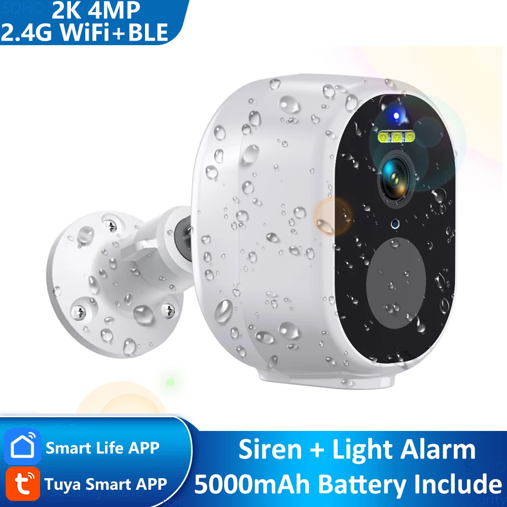 tuya vida inteligente wifi ble bateria recarregavel vigilancia ao ar livre sirene de seguranca holofotes protecao cctv pir camera ip 2k 4mp 01