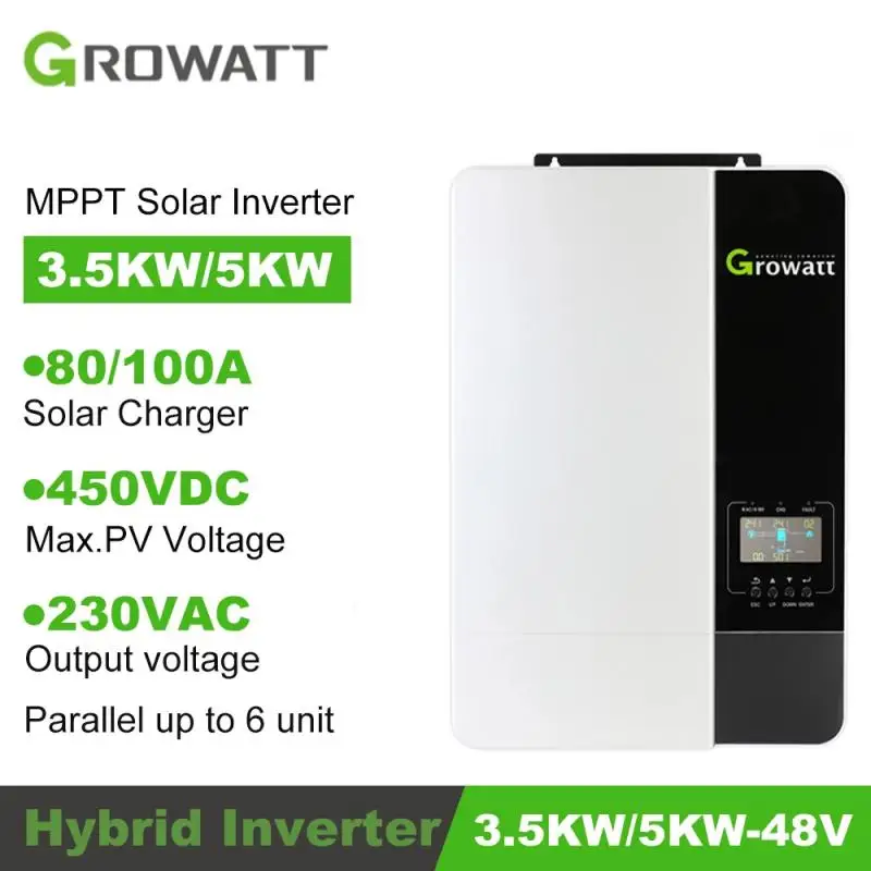 Growatt 5000W 48V Off Grid MPPT Built-in 80/100A Solar Charger Current Inverter Work Even Battery and Parallel