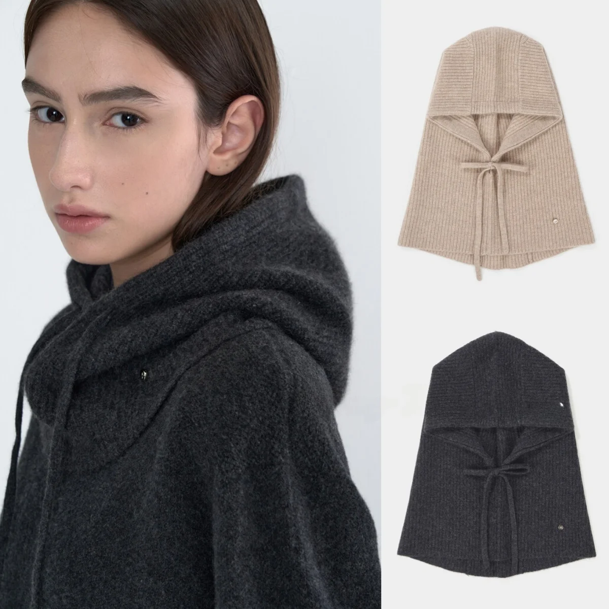 

Balaclava Knitted Hat Scarf Two-In-One Drawstring Commute Versatile Warm Neck Warmer Hooded Face Cover Winter Accessory