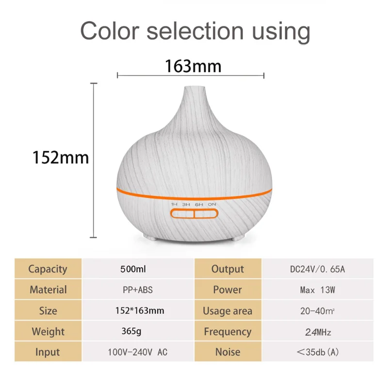 Upgraded 500ml Wood Grain Aromatherapy Diffuser with Remote, Ultrasonic Cool Mist Humidifier, 7 Color LED Lights, Essential Oil
