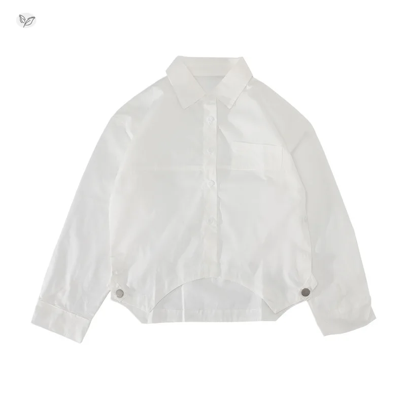 Slit Shirt 2026 Spring and Autumn New Korean Fashion Casual Solid Color All-match Stylish Shirt Girls Clothes