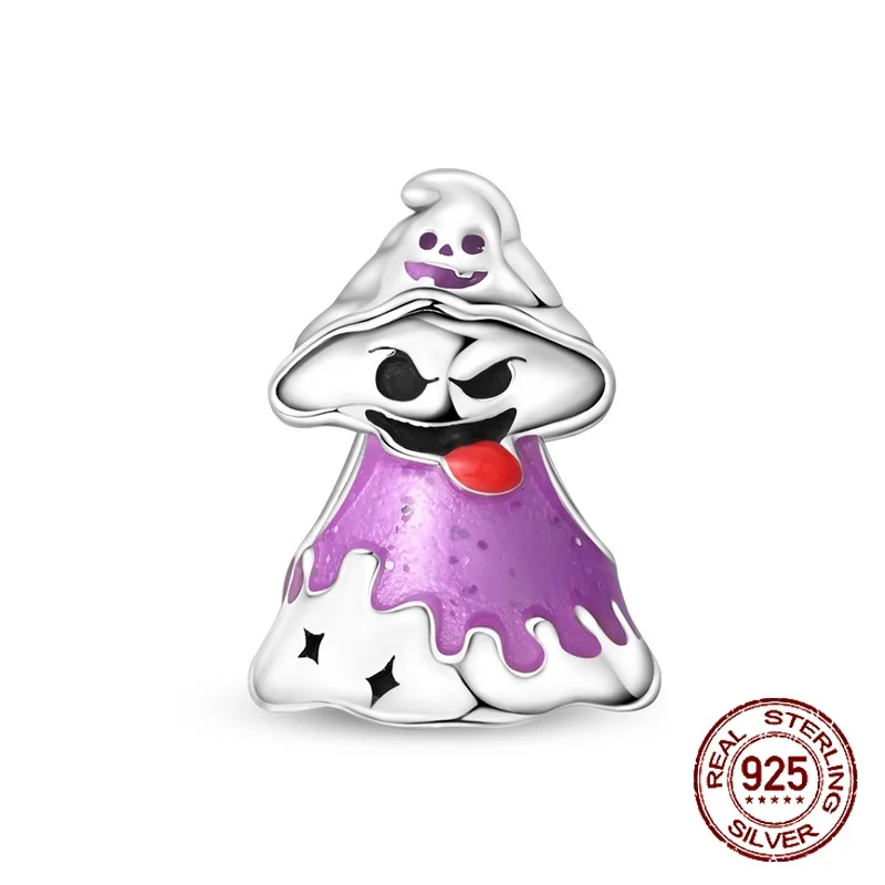 

925 Sterling Silver Halloween Mischievous Pulling Face Ghost Beads Charm Fit Original Charm Bracelet Women DIY Jewelry Gift