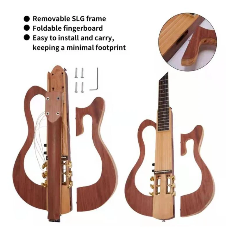 Hand Made Headless Slient Acoustic Guitar 6 String Classic Guitar 39inch Foldable Silence Guitar With Pickup Good Handicraft