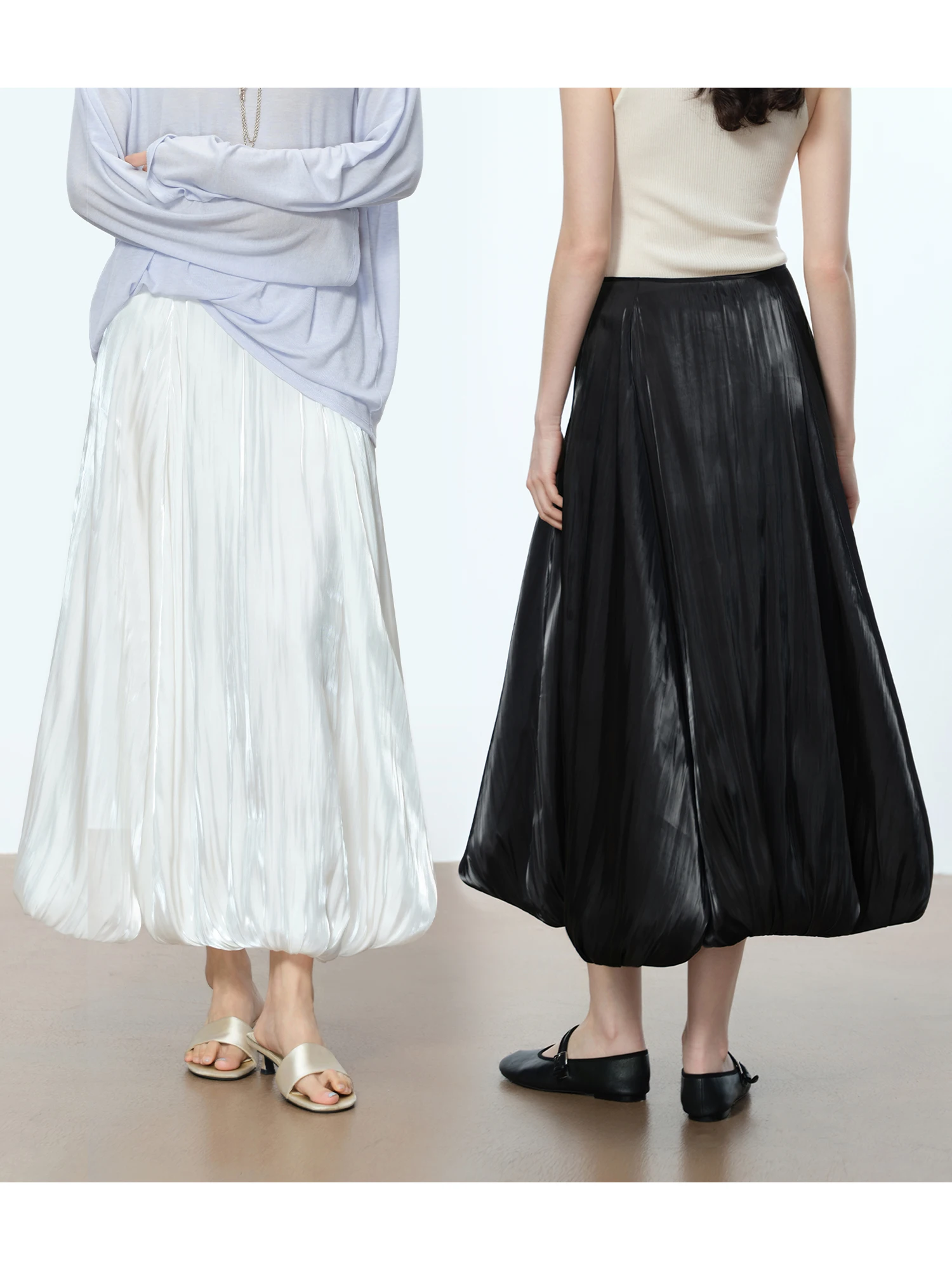 

Glossy Bloom Midi Skirt Women's Spring Summer Holiday Island Silk Feel Floral Print Elastic Waist A-Line Skirt Casual Wear