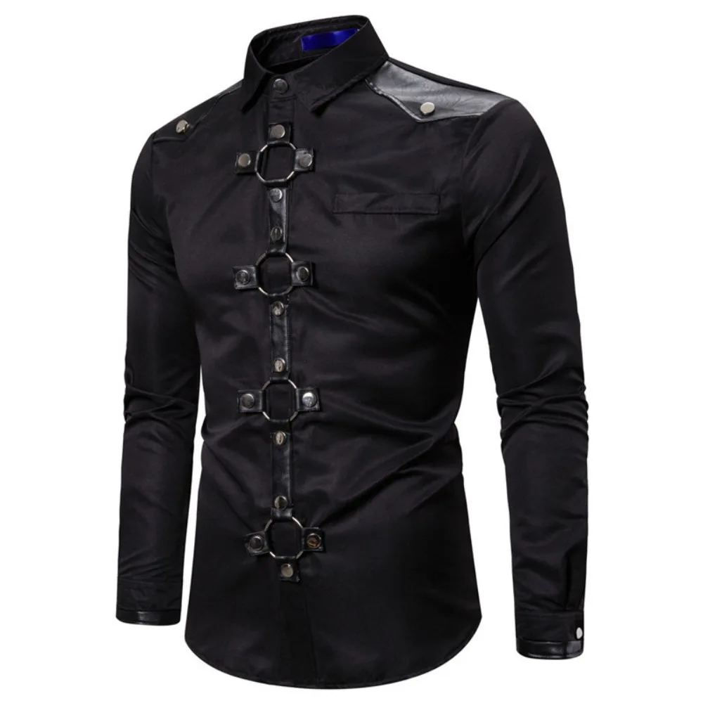Autumn and Winter Dark Men's Gothic Rivet Long Sleeve Shirt Men's Costume for Dress Up and Cosplay