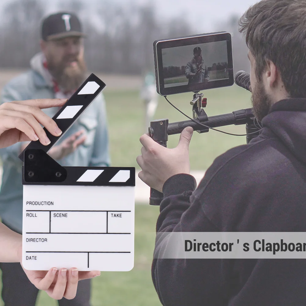 Andoer Clapper Board Compact Size Acrylic Clapboard Dry Erase TV Film Movie Director Cut Action Scene Clapper Board Slate