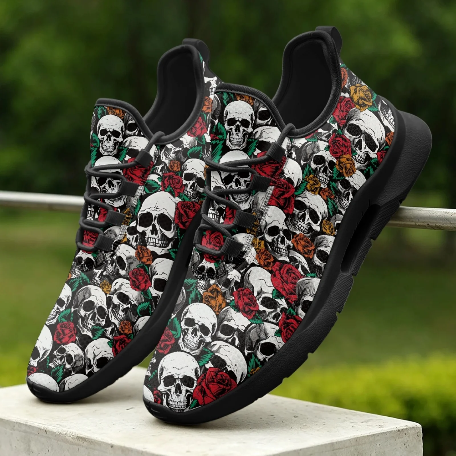 XIXIRIMIDO Women's Lace-up Casual Shoe Nurse Shoes Women's Sandals Men's Sneakers and Casual Shoes Tenis Feminino Rose Skull