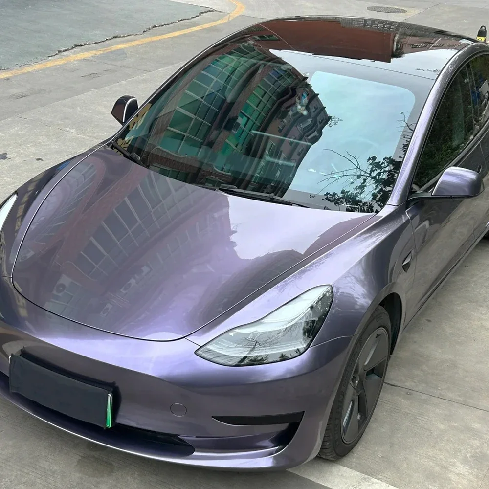 

Grey Violet Glossy Metallice PET Wrapping Vinyl Film Car Body Protective Cover Sticker Color Decals Auto Decoration Accessories