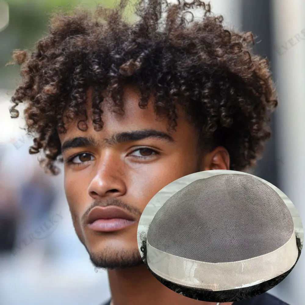 باروكات رجالية 8 مللي متر/10 مللي متر أفرو غريب مجعد 100% شعر بشري شعر مستعار أحادي الدانتيل ونظام NPU نظام شعري طبيعي شعري اصطناعي #2