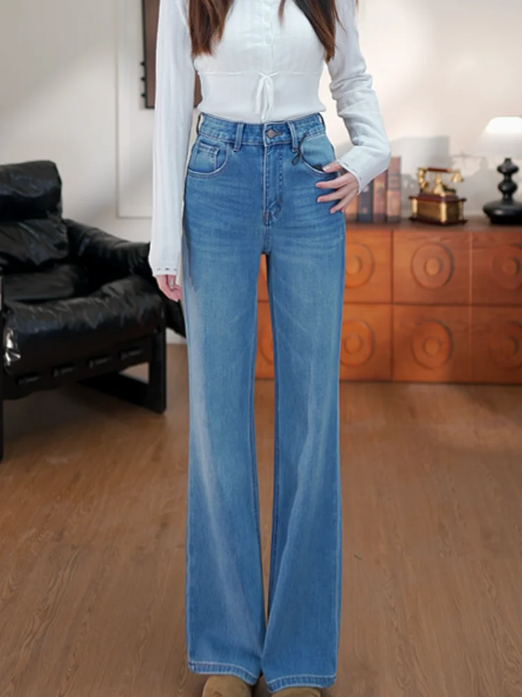 

Light Wa Four-Way Stretch High Waist Wide Leg Denim Jeans Women's Spring 2026 Straight Leg Bell Bot Slimming Effect