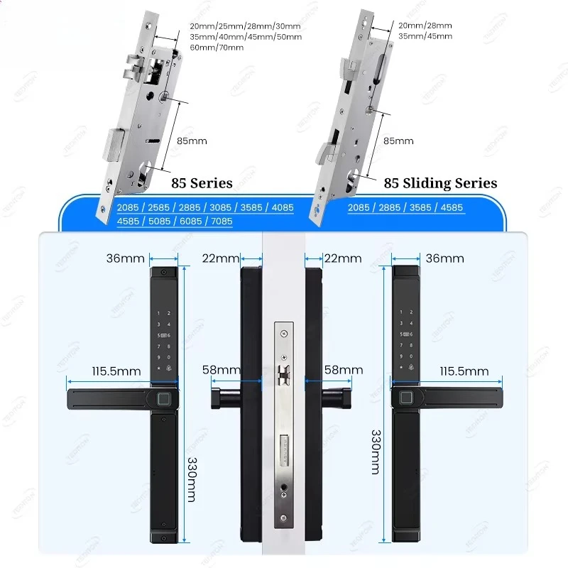 Double Side Fingerprint Waterproof Outdoor TTlock Aluminum Sliding Door Smart Lock Gate Electric Digital Smart Door Lock