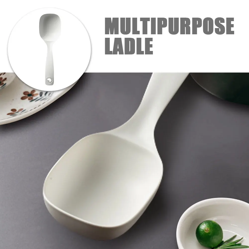 Long Handle Soup Ladle Large Stirring Spoon Kitchen Utensil White Practical Sturdy Multipurpose-serving Rice Water Soup Stable