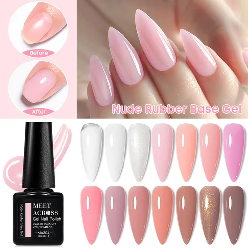 Esmalte de uñas en Gel con Base de goma rosa desnudo, Gel de construcción UV transparente blanco, barniz semipermanente para remojar, arte de uñas LED UV DIY, 7ML