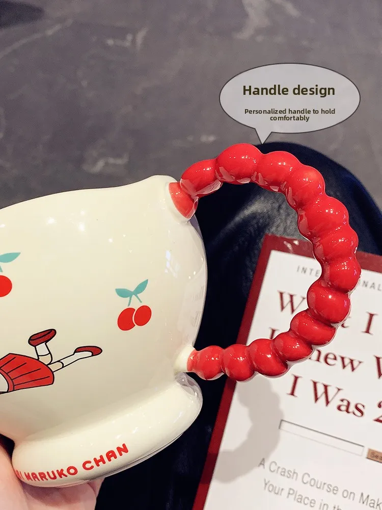 

Cerc Cherry Small Ball Cute Cartoon Mugs Office Water Cups for Couples High Aesthetic Value Women's 450ml Mugs