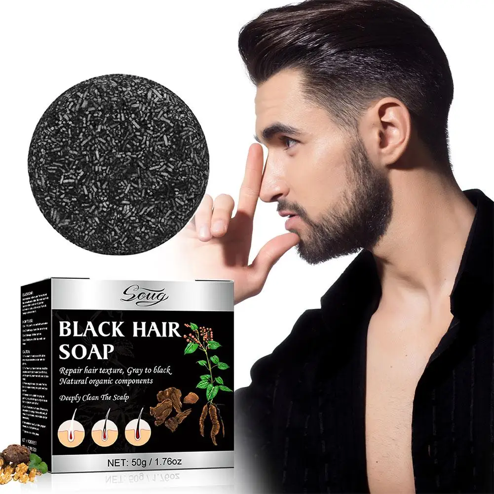 SOUG champú para el cabello jabón negro Polygonum Multiflorum jabón para el cabello para champú tinte de jabón gris Canas Bar champú nuevo champú jabones C Y3H3