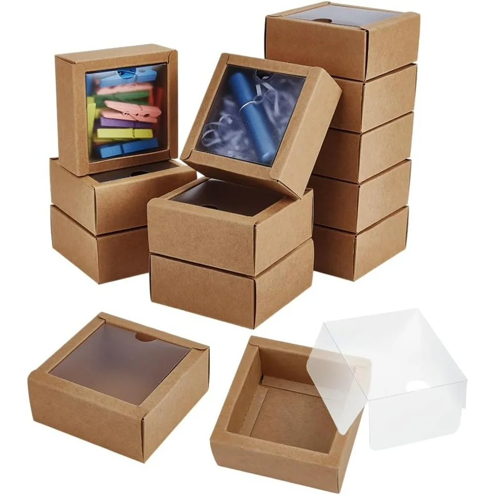 

20Pcs Square Paper Boxes with PVC Window 3.15x3.15x1.38 Inch Paper Gift Packaging Box for Wedding Favor Festival Gift