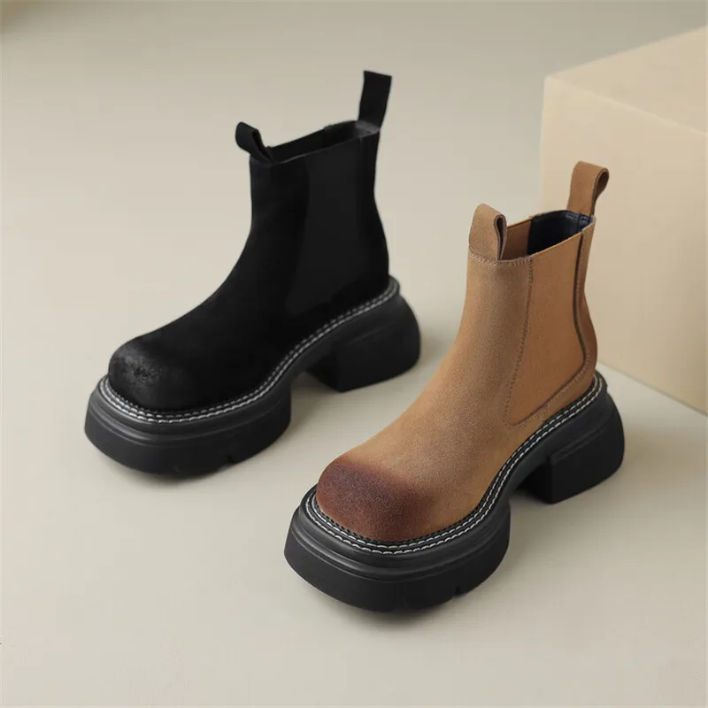 

New Autumn/Winter Women Boots Round Toe Chunky Heel Boots for Women Fashion Short Boots Zapatos De Mujer Concise Platform Shoes