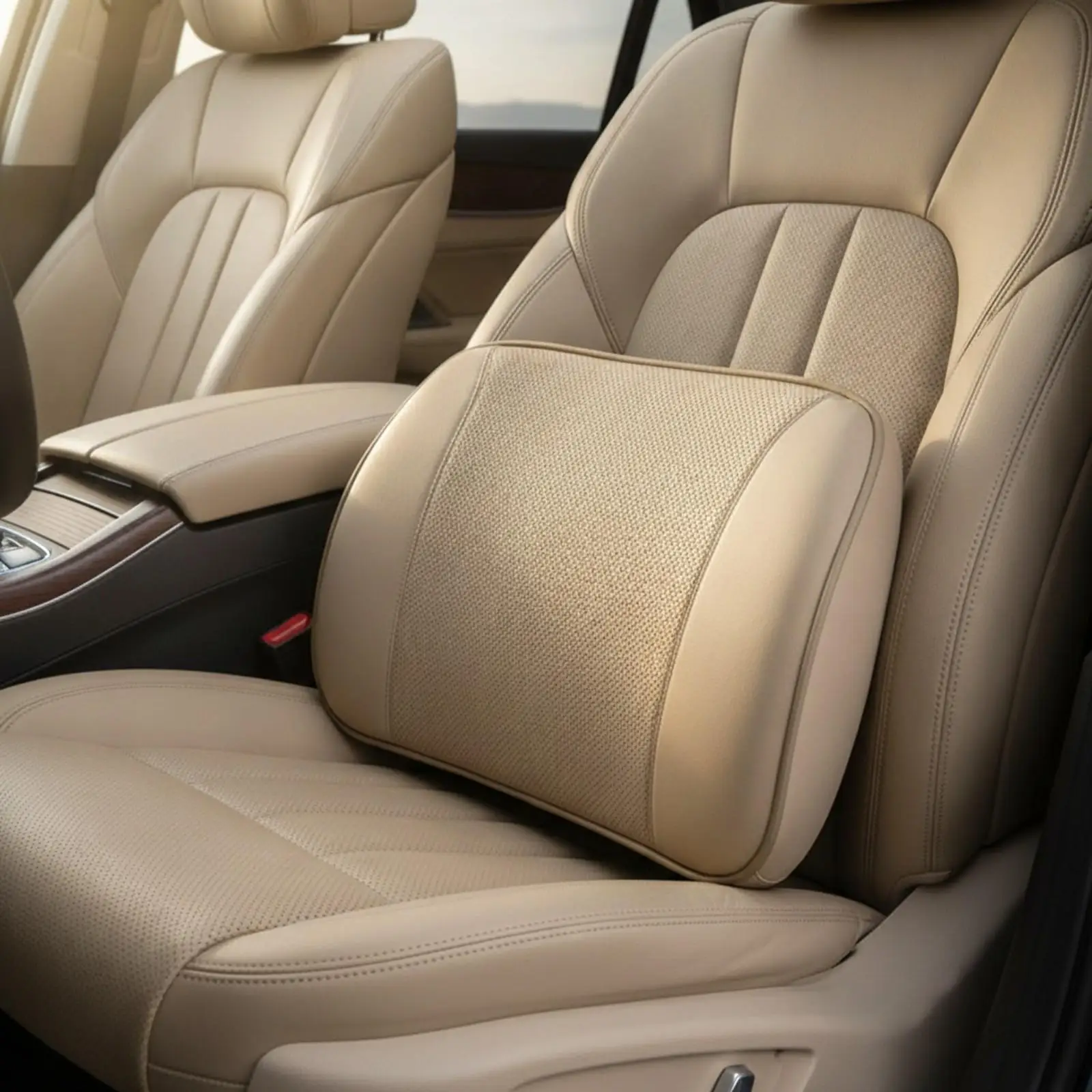 Memory Foam Car Seat Headrest Pillow Support Cushion for Vehicle Interior Breathable Artificial Leather Back Pad with Stitched
