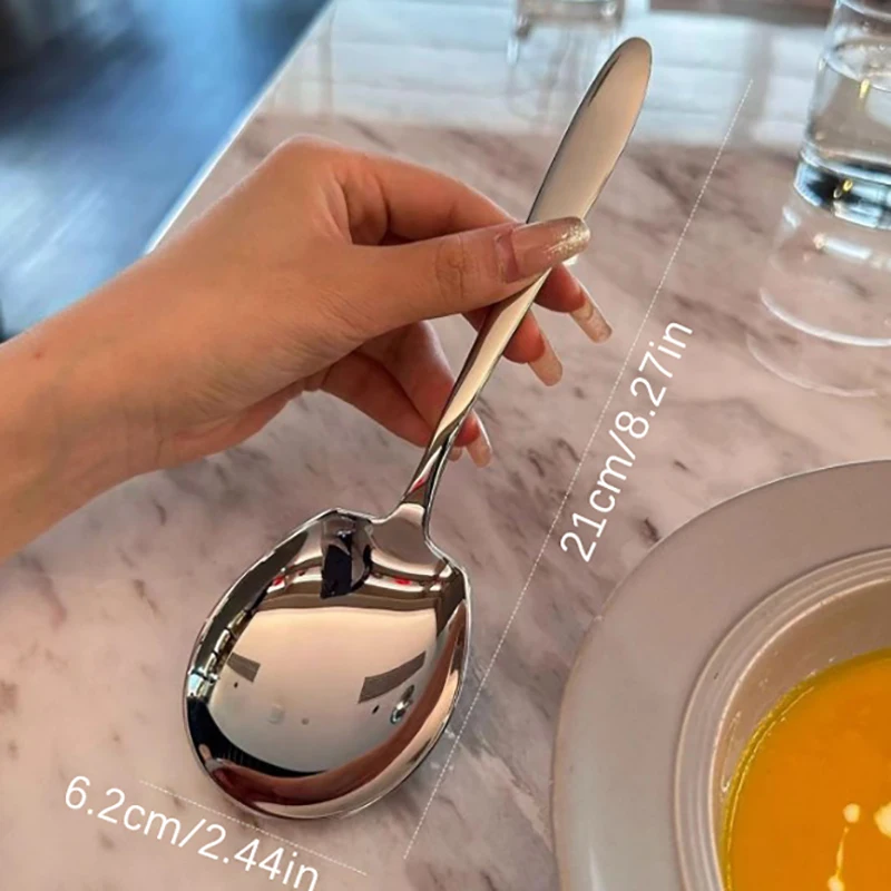 Stainless Steel Big Head Round Spoon Net Red Long Handle Stirring Dessert Spoons For Kitchen Serving Spoon Household Spoon