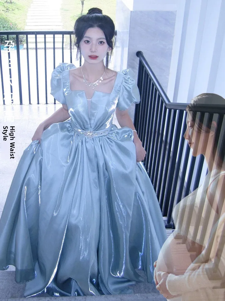 

Синее вечернее платье для женщин больших размеров с завышенной талией, А-силуэт, для свадьбы, выпускного, студенческого или выпускного экзамена, для церемоний для взрослых