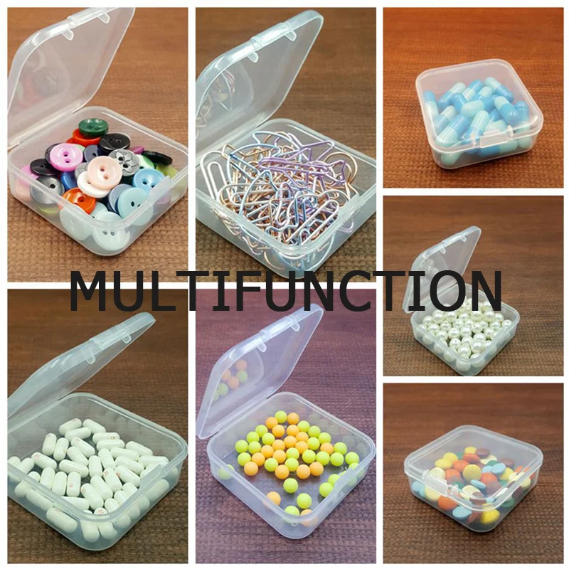 2 Sizes Multifunction Small Containers Clear Plastic Square Box Mini Storage Box for Earrings Rings Beads Collecting Small Items