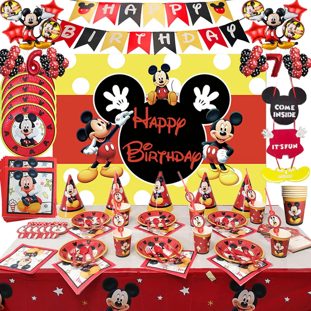 Disney Mickey Mouse Birthday Party Decoration Cartoon Mickey and Minnie Red Tableware Supplies Balloons Baby Shower for Kids New