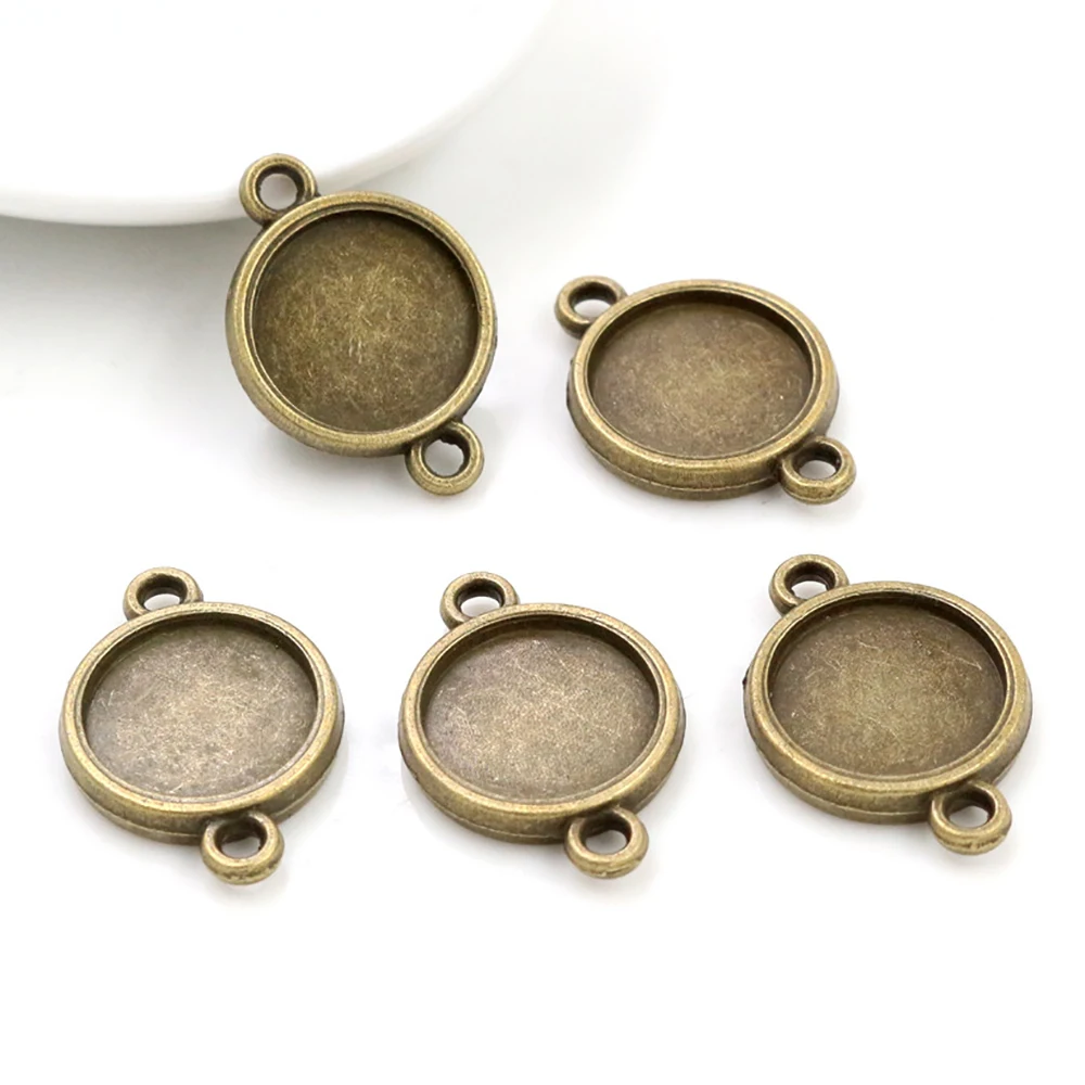 20pcs 12mm Inner Size Antique Bronze Double Sides Cabochon Base Cameo Setting Charms Pendant (A1-42)