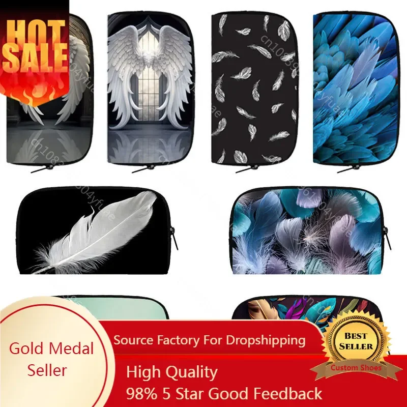 

Bird Feather Print Wallet Cute Angle Wings Women Purses Phone Credit Card Holder Earphone Key Organizer Money Bag Lipsticks Bag