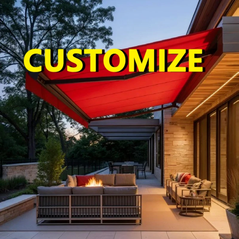 Any Size Custom Remote Control Retractable Awning Aluminum Waterproof Acrylic Fabric Patio Balcony Sunshade Full Cassette Durabl