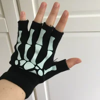 New Punk Gloves Unisex Halloween Skeleton Skull Half Finger Gloves Glow In The Dark Fingerless Stretch Knitted Winter Mittens - Image 6