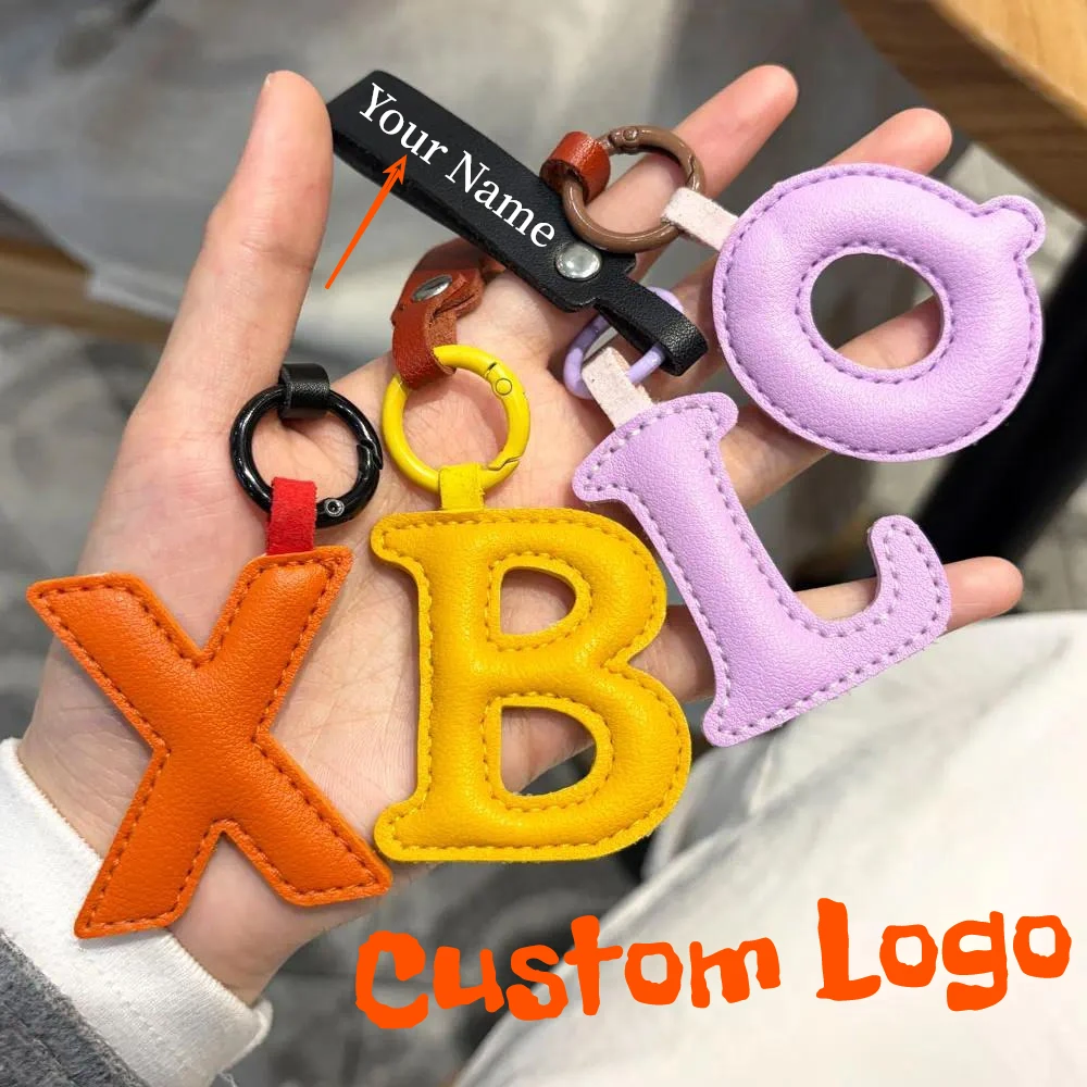 Breloques personnalisées avec nom, 26 lettres initiales, porte-clés couleur bonbon, pendentif, porte-clés en cuir PU, alphabet de A à Z, cadeau tendance
