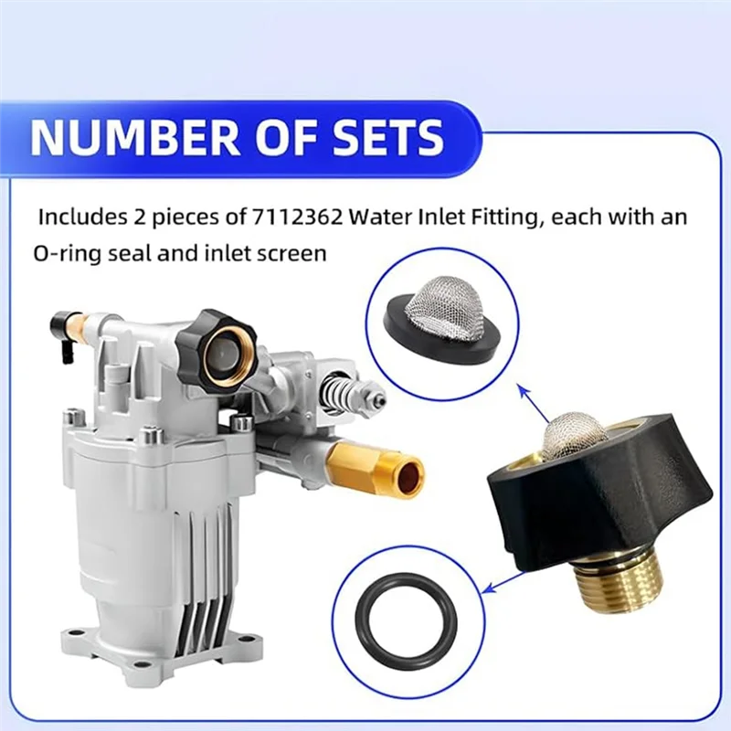 AB45 7112362 Dual Connector Water Inlet ชุดติดตั้งสําหรับเครื่องฉีดน้ําแรงดันสูง,2 ชิ้น,3/8In ชาย & 3/4In หญิงปลาย