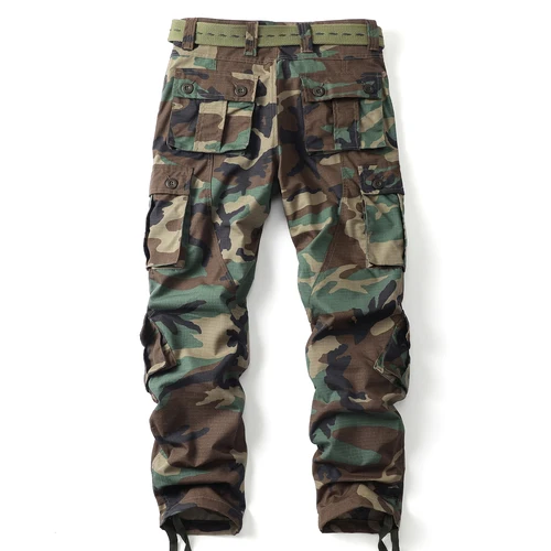 Imagen 2 del producto AKARMY Pantalones cargo de pierna recta para hombre con múltiples bolsillos y solapa de camuflaje, pantalones casuales sueltos para exteriores, pantalones de trabajo para hombre (sin cinturón)