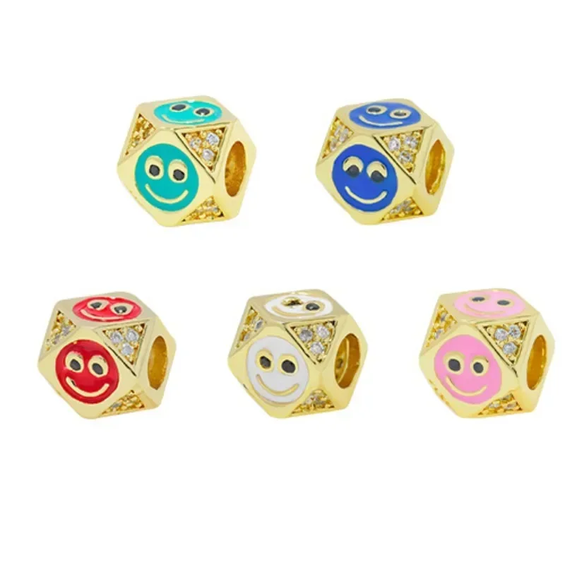 

Enamel Beads for Jewelry Making Accessories Paved Zircon CZ Bead String Beaded 5 Pieces Diy Necklace Bracelet Chain Smile Face