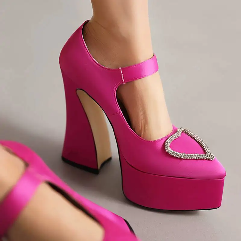 REAVE CAT Women Pumps Pointed Toe Heel 14cm Platform Hill 5cm Buckle Strap Big Size 42 43 Sexy Party Female Shoes