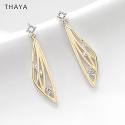 Thaya S925 Silver Women Earring Gold Color Elegant Pendant Earrings Butterfly Design Fashion Zircon Women Earrings Fine Jewelry