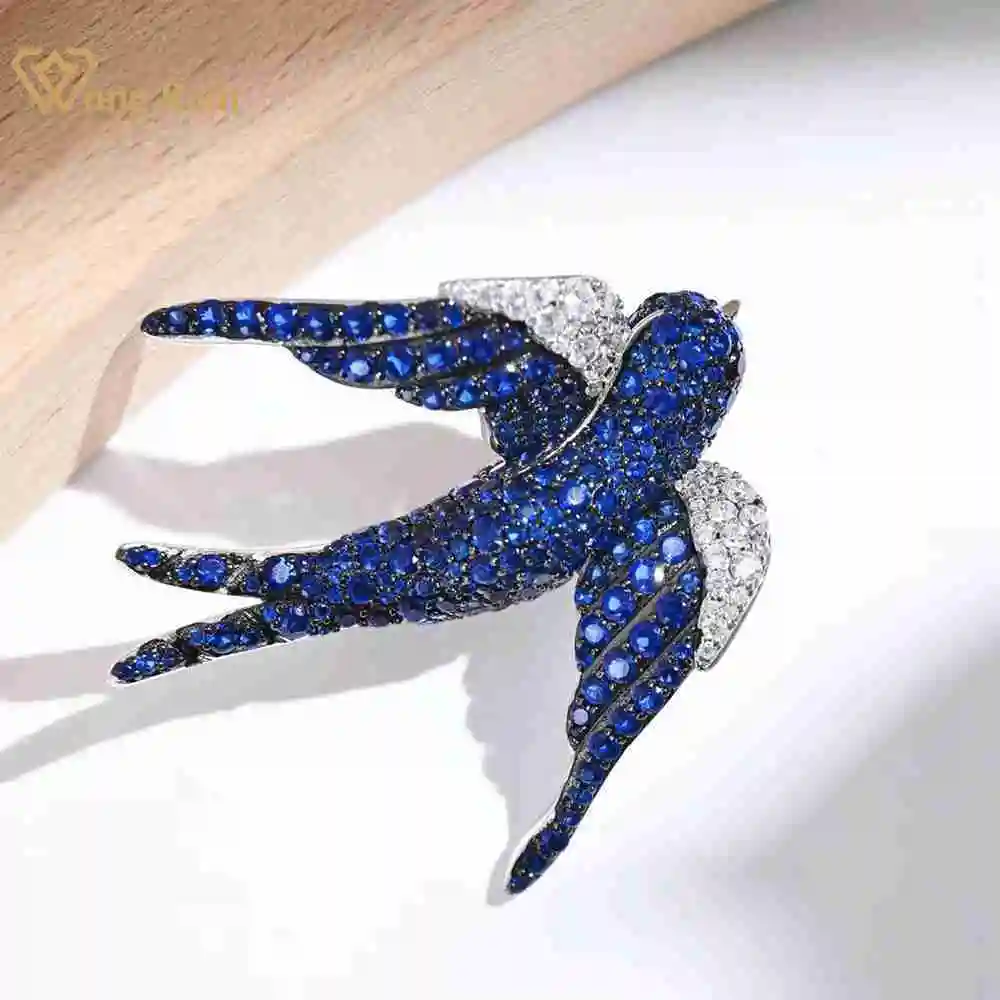 

Wong Rain Sparkling Solid 925 Sterling Sliver Sapphire Created Diamond Anniversary Bird Brooches Cocktail Fine Jewelry Wholesale