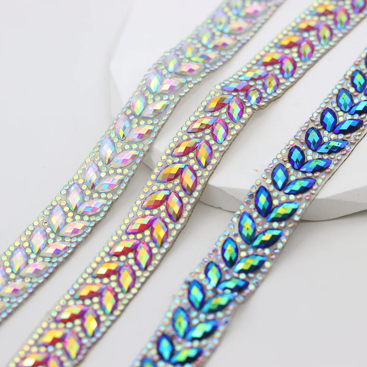 2 Rows Colorful Hot Fix Rhinestone Cup Chain Iron on rhinestone Trim DIY Rhinestone Ribbon Mesh For DIY Dress ClothinG