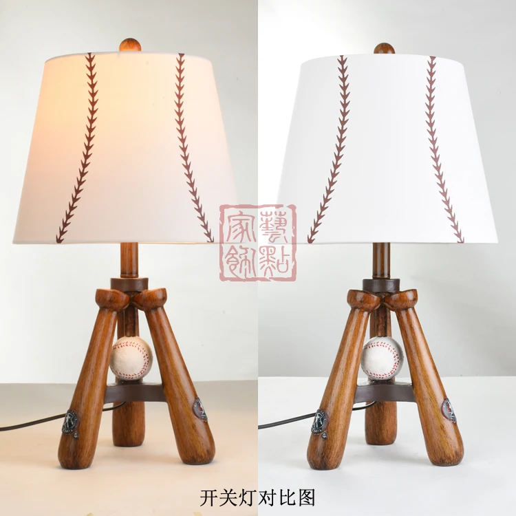 مصباح طاولة بجانب السرير لغرفة المعيشة الأمريكية الإبداعية والدافئة وغرفة الأطفال وغرفة النوم، مصباح طاولة مزخرف لطيف على شكل بيسبول قديم #6