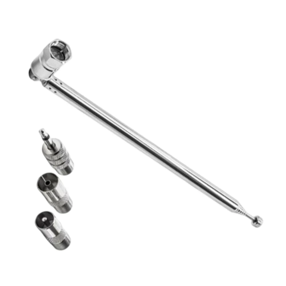 Stainless Steel Telescopic Rod Antenna Kit Featuring F Type Male Connector For Enhanced FM Radio Signal Reception