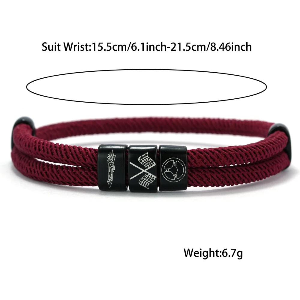 Adjustable Rope Bracelet with Engraved Racing Car Steering Wheel Checkered Flag Bracelet Men Women Jewelry