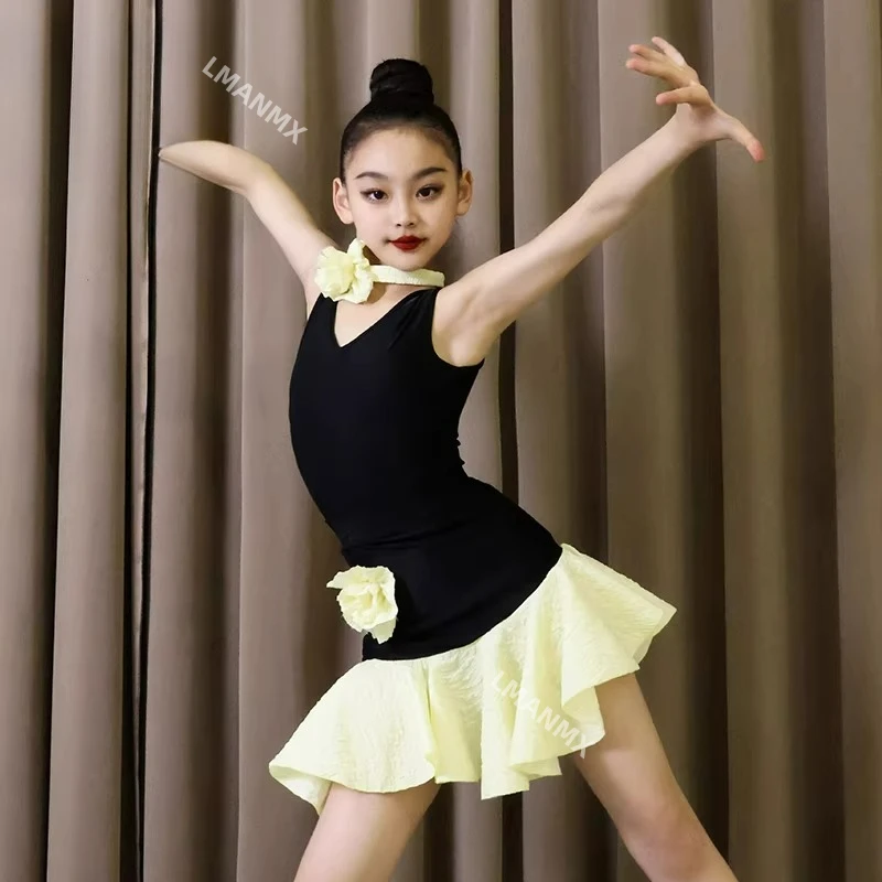 

Латинский танец 2023, осенне-зимняя новая высококачественная юбка для выступлений, комплект для девочек, детская тренировочная одежда