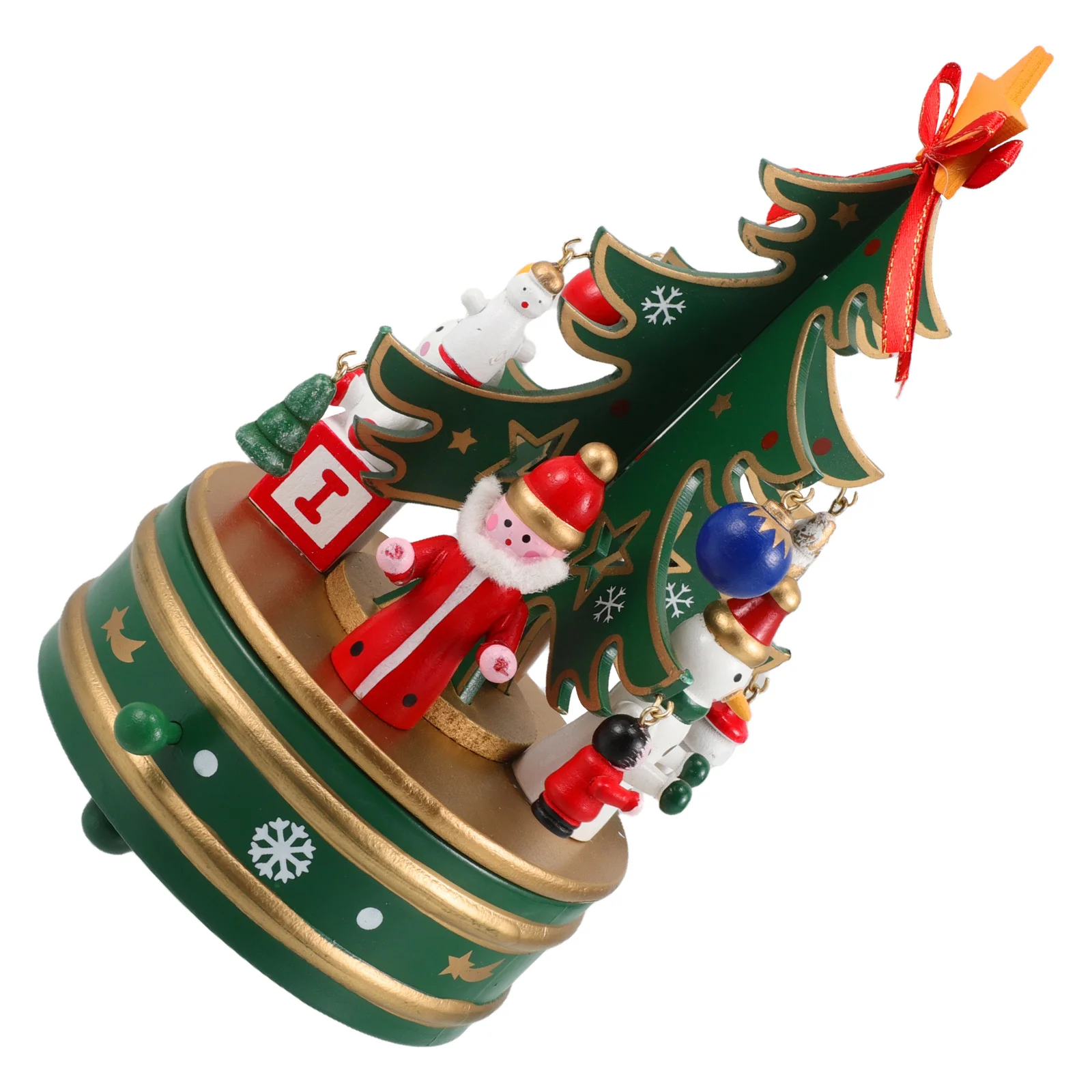 

1pc Wooden Music Box Christmas Tree Desktop Decoration Rotating Melody Ornament Green Christmas Craft Decor For Holiday Gift