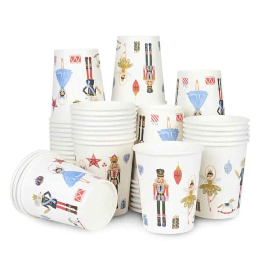 

100 шт., бумажные стаканчики «Щелкунчик», рождественские одноразовые стаканчики для вечеринок, 9 унций, акварельные праздничные чашки-феи для питья солдата для горячей и холодной воды