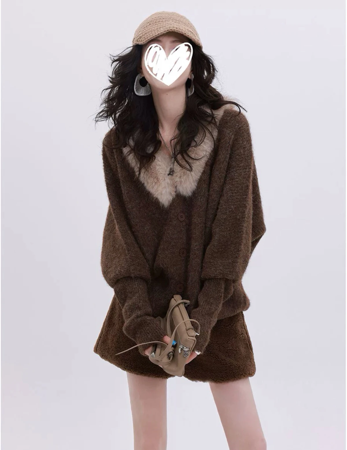 

emperament Fur Collar Soft and Sticky Knitted Cardigan Women's Autumn / Winter New Item Versatile and Huge Good-Looking Sweater